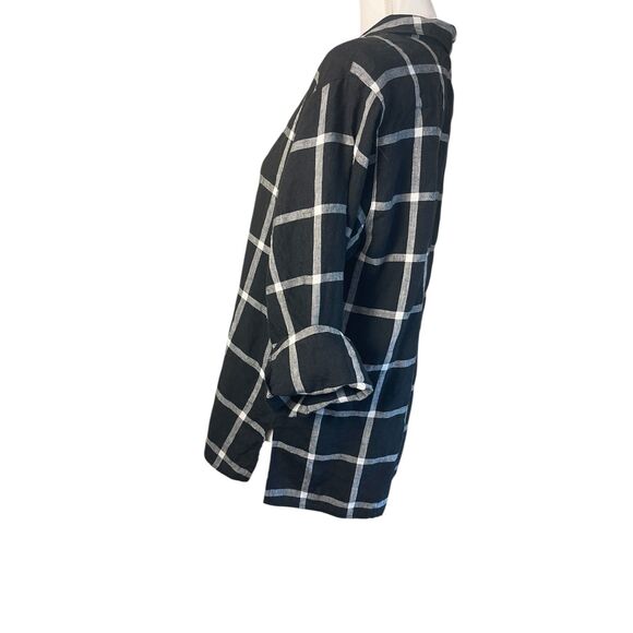 VTG Talbots Womens Plaid Linen Button Down Shirt Sz 10P Black Coastal Classic - Picture 6 of 12